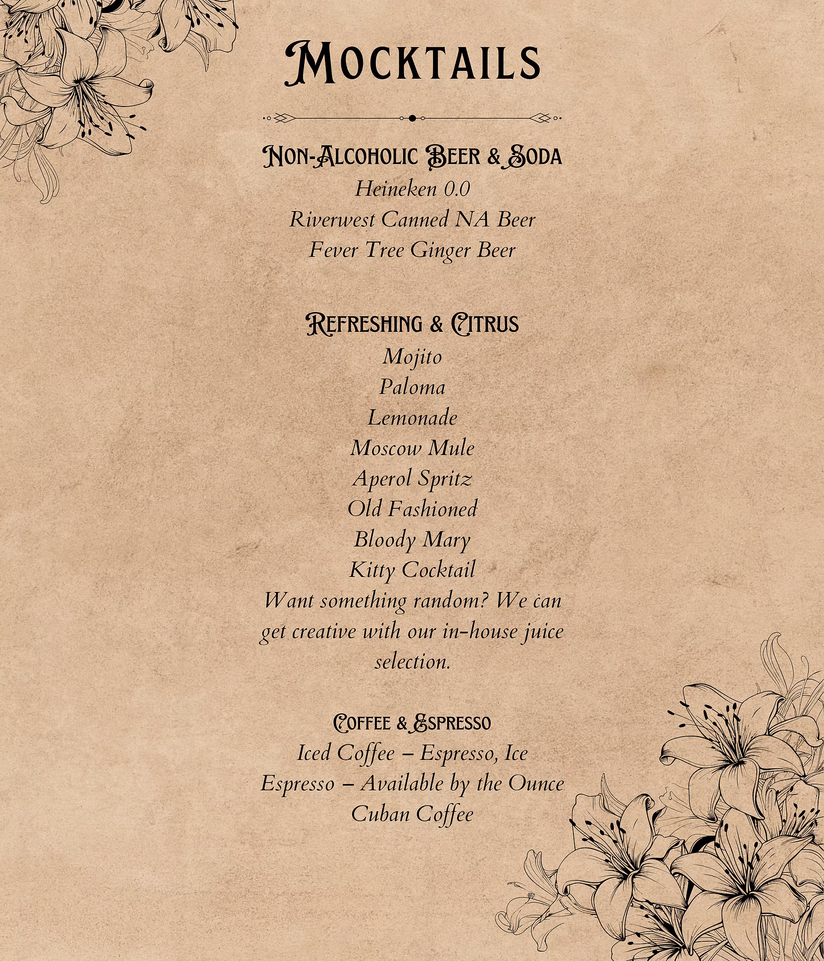 Refreshing citrus mocktails selection
